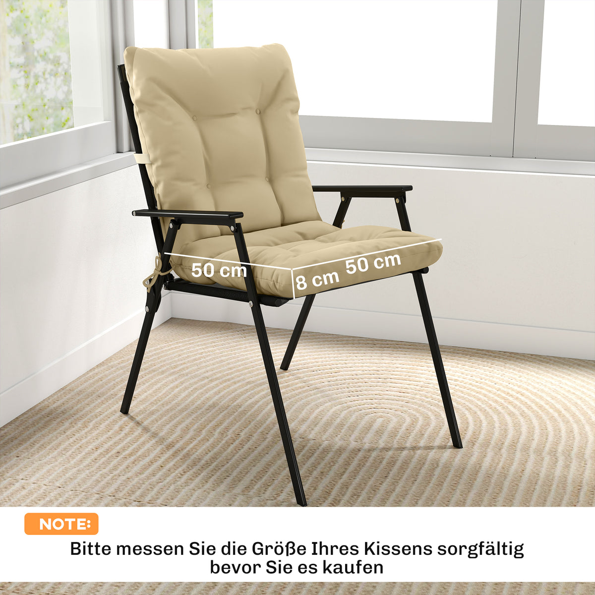 Outdoor-Sitzkissen mit Rückenlehne und Bändern, wasserabweisende Polster für drinnen und draußen, Beige
