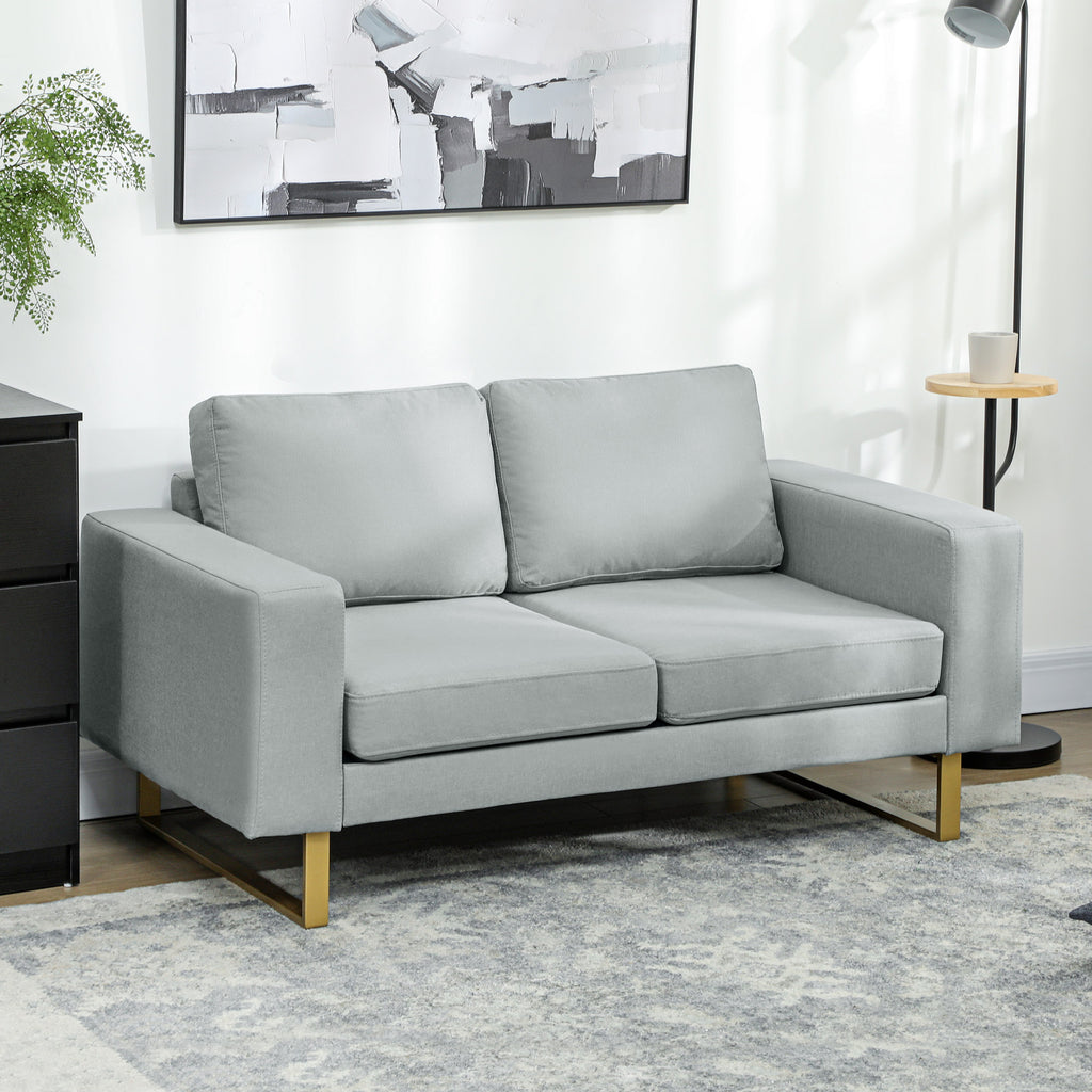 2-Sitzer-Sofa, Couch mit Vollholzrahmen, Metallbeine, schlichtes Design, Hellgrau