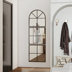 Wandspiegel dreiteilig, bogenf?rmiger Spiegel mit Metallrahmen, dekorativ 60 x 2 x 180 cm Schwarz