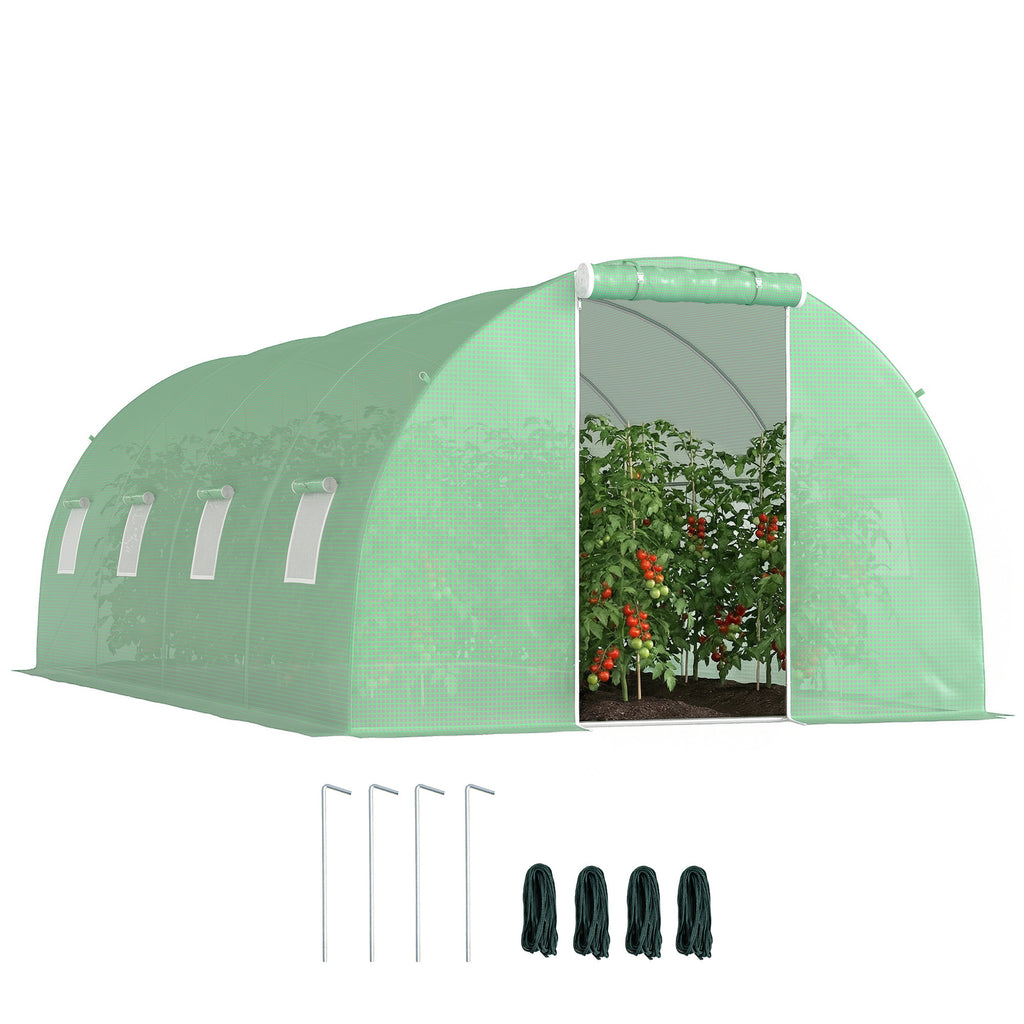 Foliengewächshaus, begehbar, 8 Fenster mit Fliegennetz, robuste Folie, Stahlrahmen, 6 x 3 x 2 m, Grün