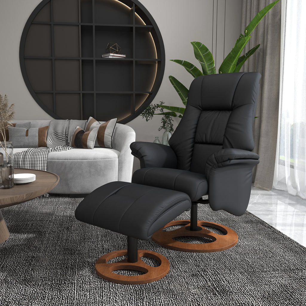 Relaxsessel mit Ottomane, Sessel mit Fußhocker, verstellbare Rückenlehne, 77 cm x 89 cm x 110 cm, Schwarz