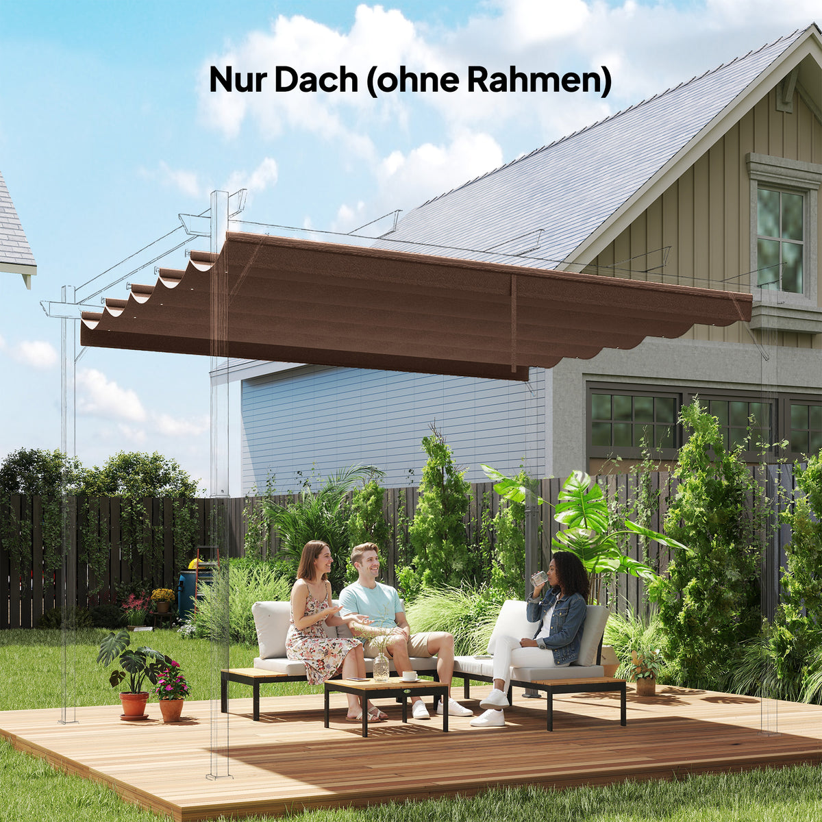 Retractable Pergola Cover, 2.55 x 2.5 m Replacement Canopy Fabric for 3 x 3 m Frame, Roof Top Only, Brown