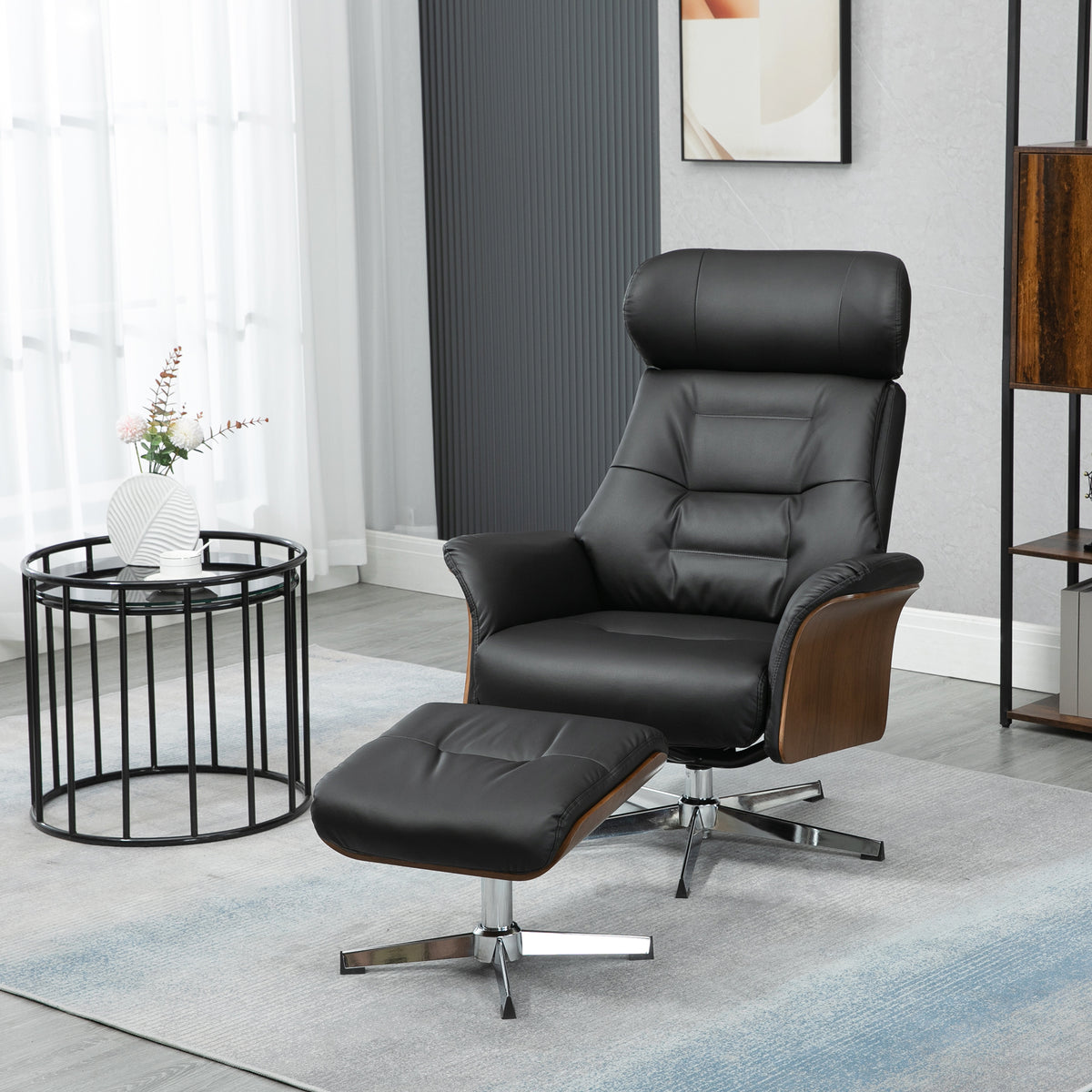 Relaxsessel mit Fußhocker, um 360° drehbar, Liegefunktion, Lesesessel, schwarz, 80 x 84 x 108 cm