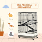 Four-Tier Small Animal Cage, for Bunnies, Ferrets, Chinchillas w/ Wheels, Tray - Black