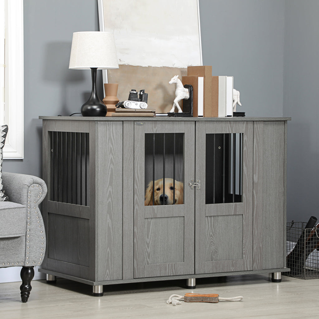 Dog Crate Table for Medium and Large Dogs with Magnetic Door for Indoor Use, 114 x 60 x 82 cm, Grey