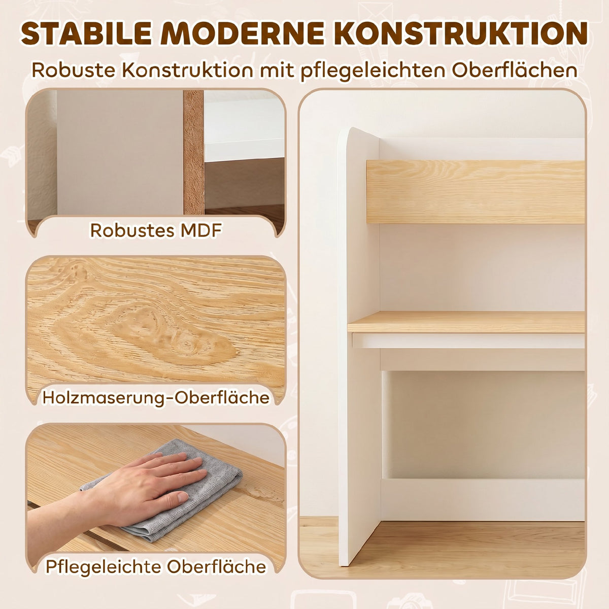 Kinderschreibtisch mit Stuhl 5-in-1 Kindersitzgruppe für 3-8 Weiß