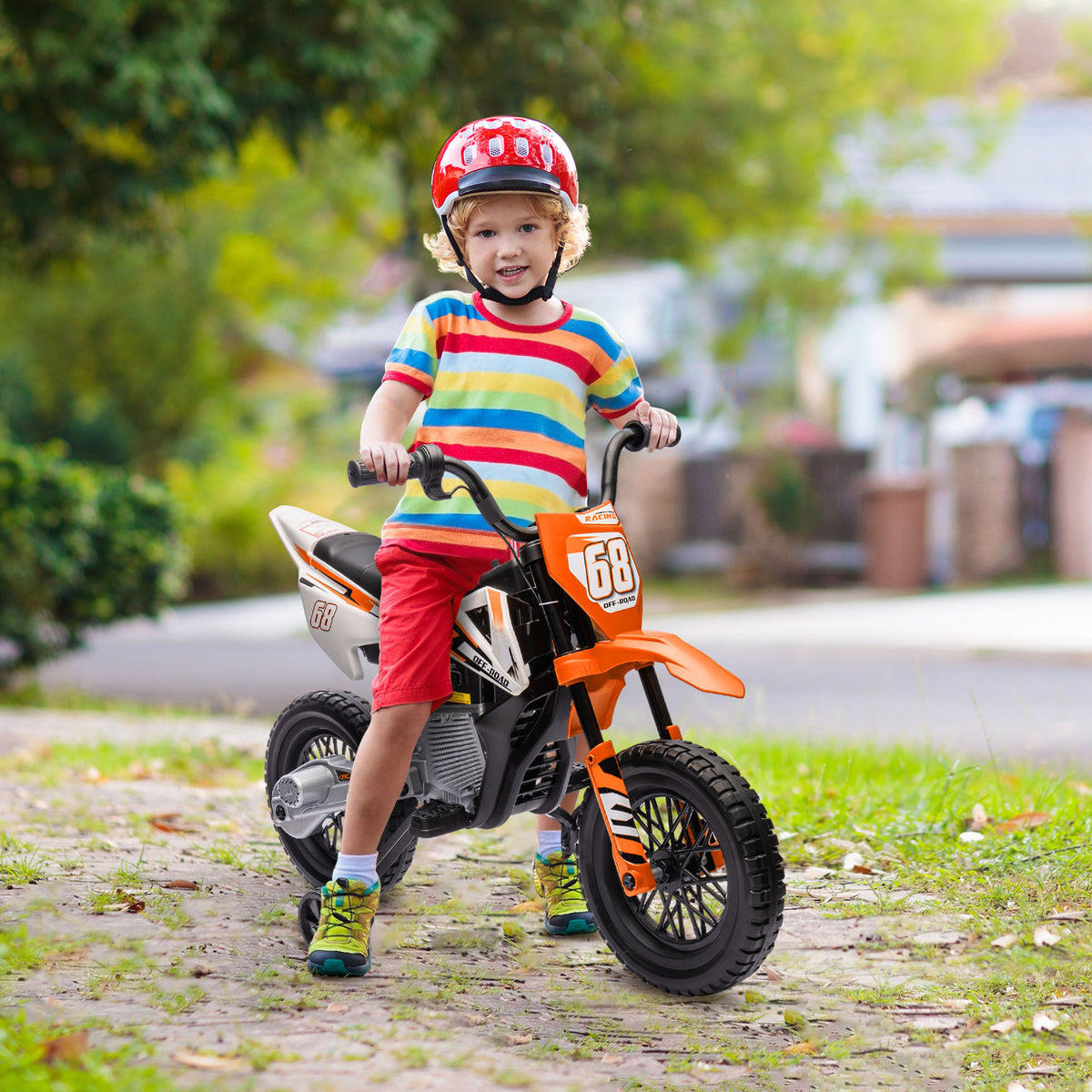 Elektro-Motorrad f¨¹r Kinder, 12V Kindermotorrad mit Musik, Kinderfahrzeug mit Trainingsr?dern, 3-6 Jahre, Orange