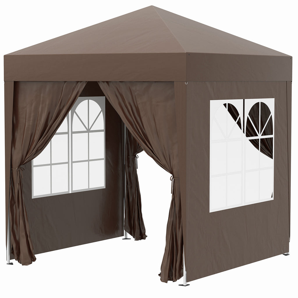 Faltpavillon, Bierzelt, 4 abnehmbare Seitenwände, 2 Fenster, Metallrahmen, 2 x 2m, Braun