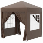 Faltpavillon, Bierzelt, 4 abnehmbare Seitenwände, 2 Fenster, Metallrahmen, 2 x 2m, Braun