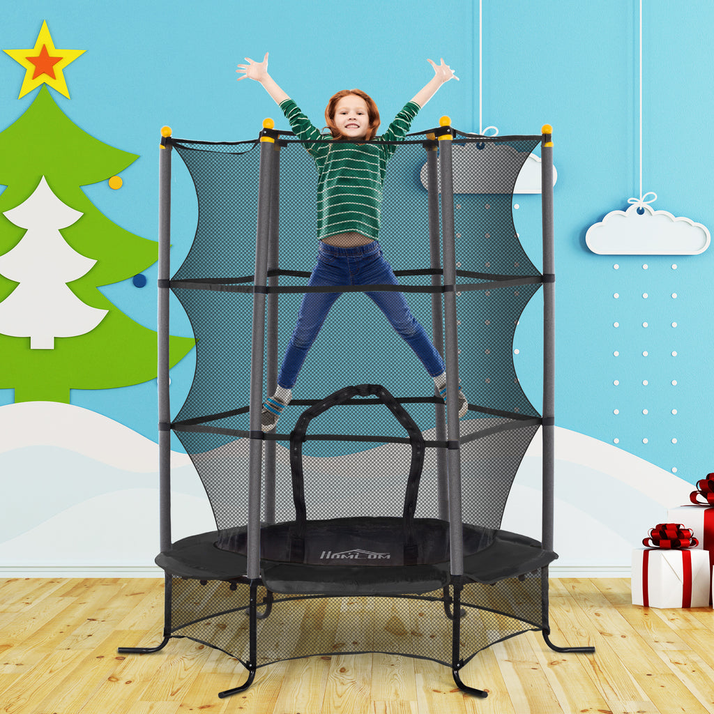 Trampolin f¨¹r Kinder, ?163 cm, mit Sicherheitsnetz, In- und Outdoor, Belastung bis 50 kg, Stahl, Kunststoff, Schwarz