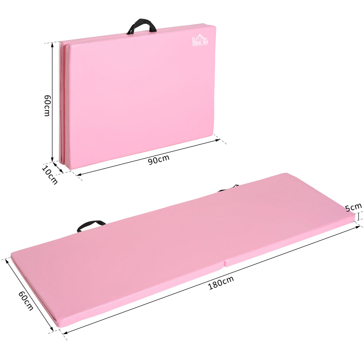 HOMCOM Trainingsmatte Faltbare Fitnessmatte mit Griffen Rosa 180x60x5 cm