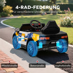 12V Kinder Elektroauto Polizei Polizeiauto mit Fernbedienung Sirene Warnlicht Musik & Hupe Doppelmotoren Federung Weiß