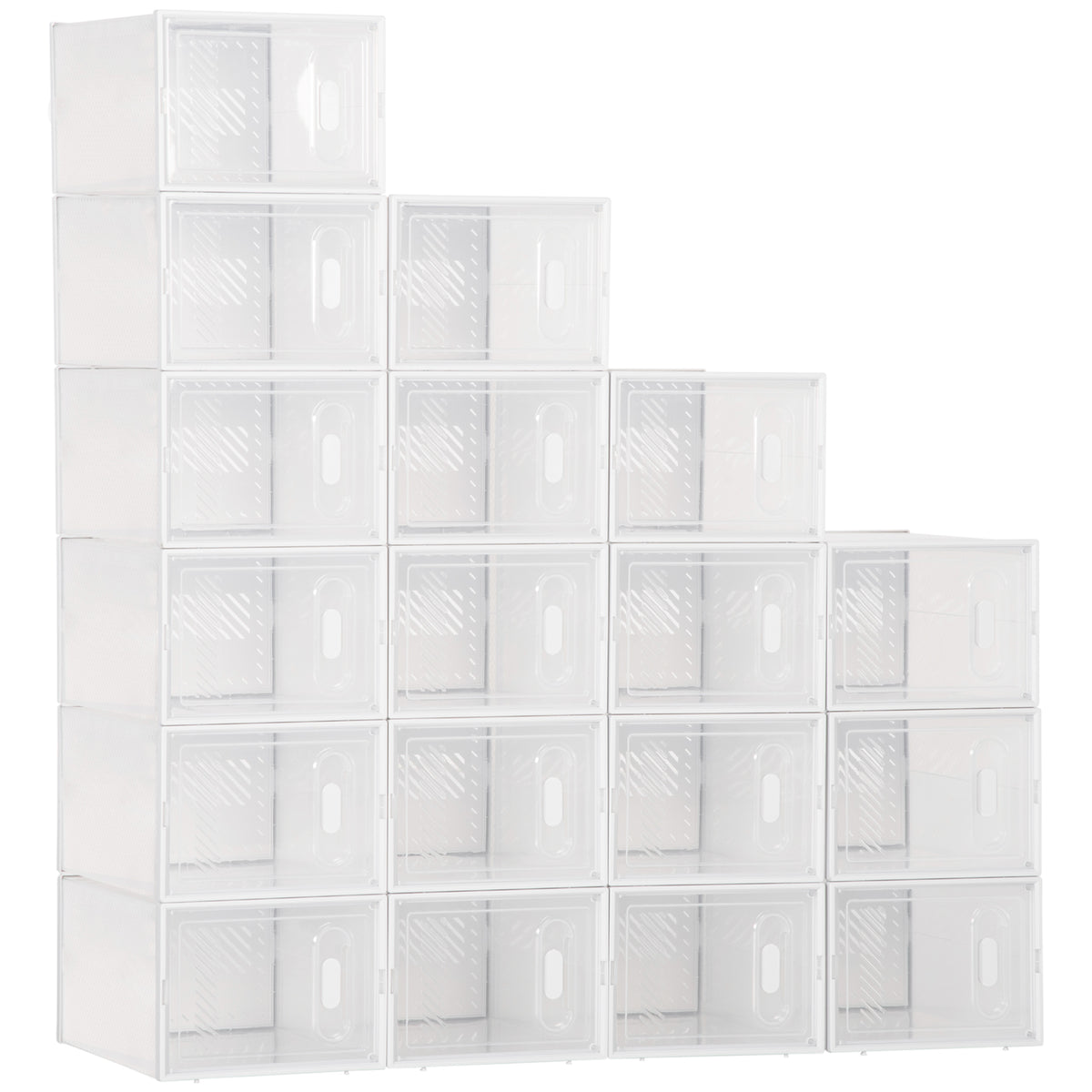 18PCS Clear Shoe Box, Plastic Stackable Shoe Storage Box for UK/EU Size up to 8.5/43 with Magnetic Door for Women/Men, 25 x 35 x 19cm
