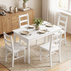 5-teiliges Esszimmer-Set für 4 Personen, rechteckiger Esstisch und Stühle aus massivem Holz, für kleine Räume, Weiß