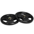 Hantelscheibe, 2er-Set, 15 kg pro Scheibe, drei Griffe, bodenschonender Gummimantel, Metall