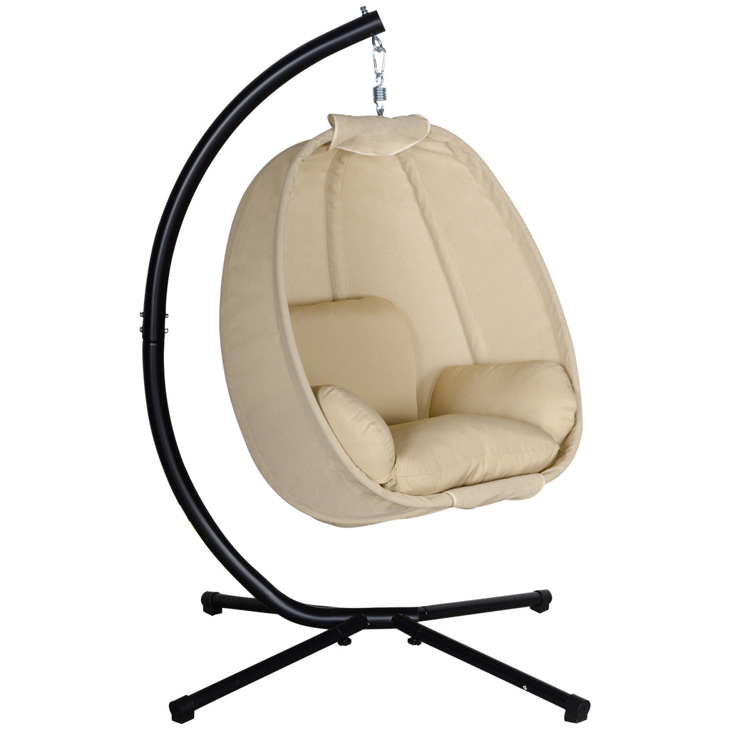 Hängesessel, Eiförmiger Schaukelsitz mit weichem Kissen, für drinnen und draußen geeignet, 125L x 95B x 170H cm, Khaki