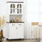 K¨¹chenschrank, Buffet, 2 Schubladen, 2 Schrankf?cher, klassisches Design, Wei?+Dunkelbraun, 76 x 38 x 182 cm