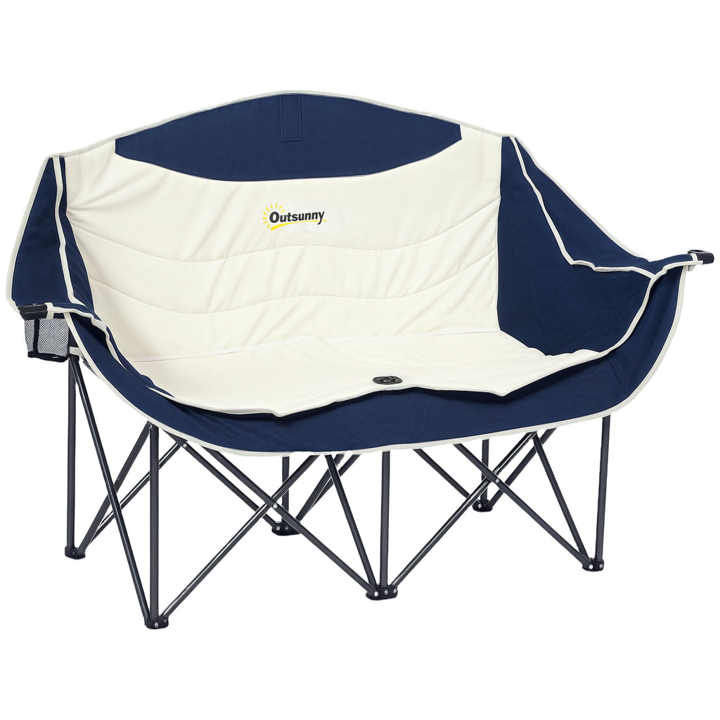 Faltstuhl faltbar 2 Sitzer Campingstuhl mit Getränkehalter Tragetasche bis 250kg belastbar Blau