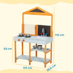 Mud Kitchen for Kids, Outdoor Wooden Play Kitchen with Sink, Stove, Cookware, Shelves, Pretend Play Toy for Ages 3-8