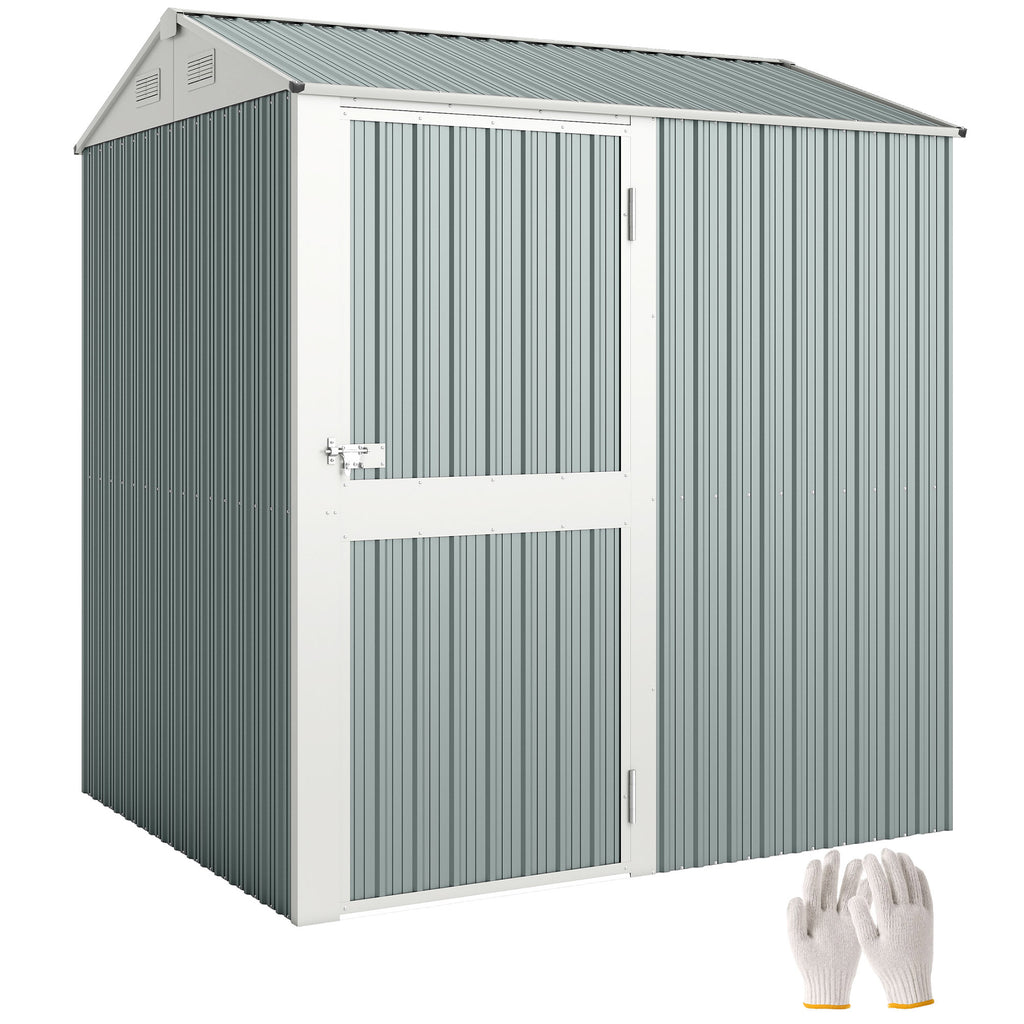 Metall Gerätehaus 3,5 m², Hoher Abschließbar Geräteschuppen mit Sattedach Lüftungen Handschuhen, 209 x 177 x 236 cm