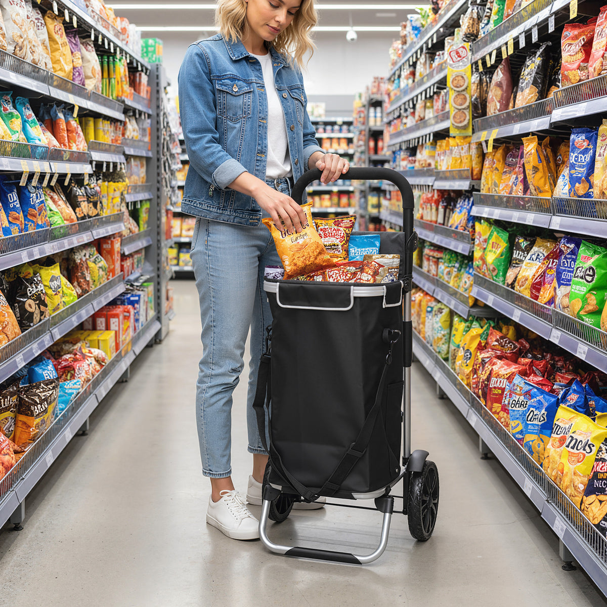 3-in-1 Einkaufstrolley klappbar mit 40L Kapazit?t belastbar Trolley bis 25kg mit K¨¹hlfach Schwarz