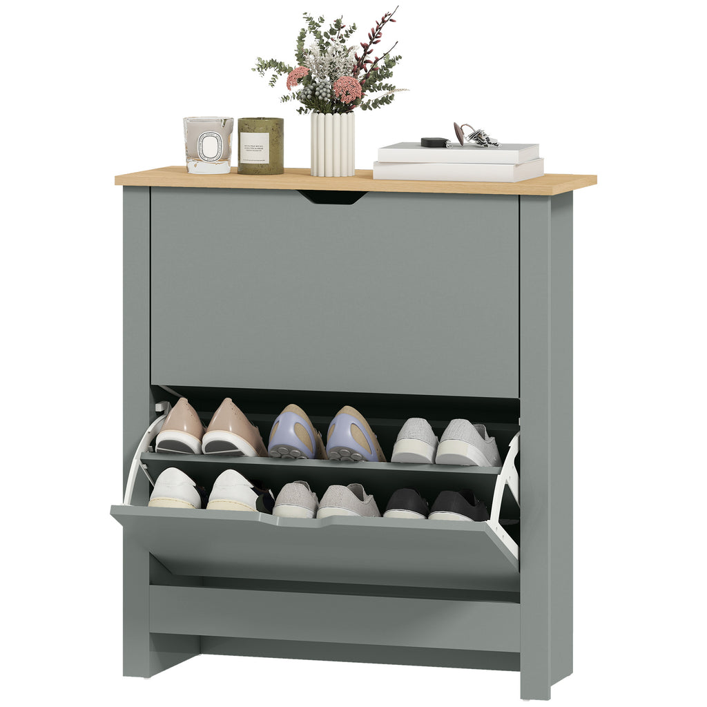 Schuhschrank mit 2 Klappfächern, verstellbar Trennwand für 8-12 Paar Schuhe, 72 x 26 x 80 cm, Hellgrau