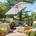 2m Tilting Wooden Pole Parasol - Cream White