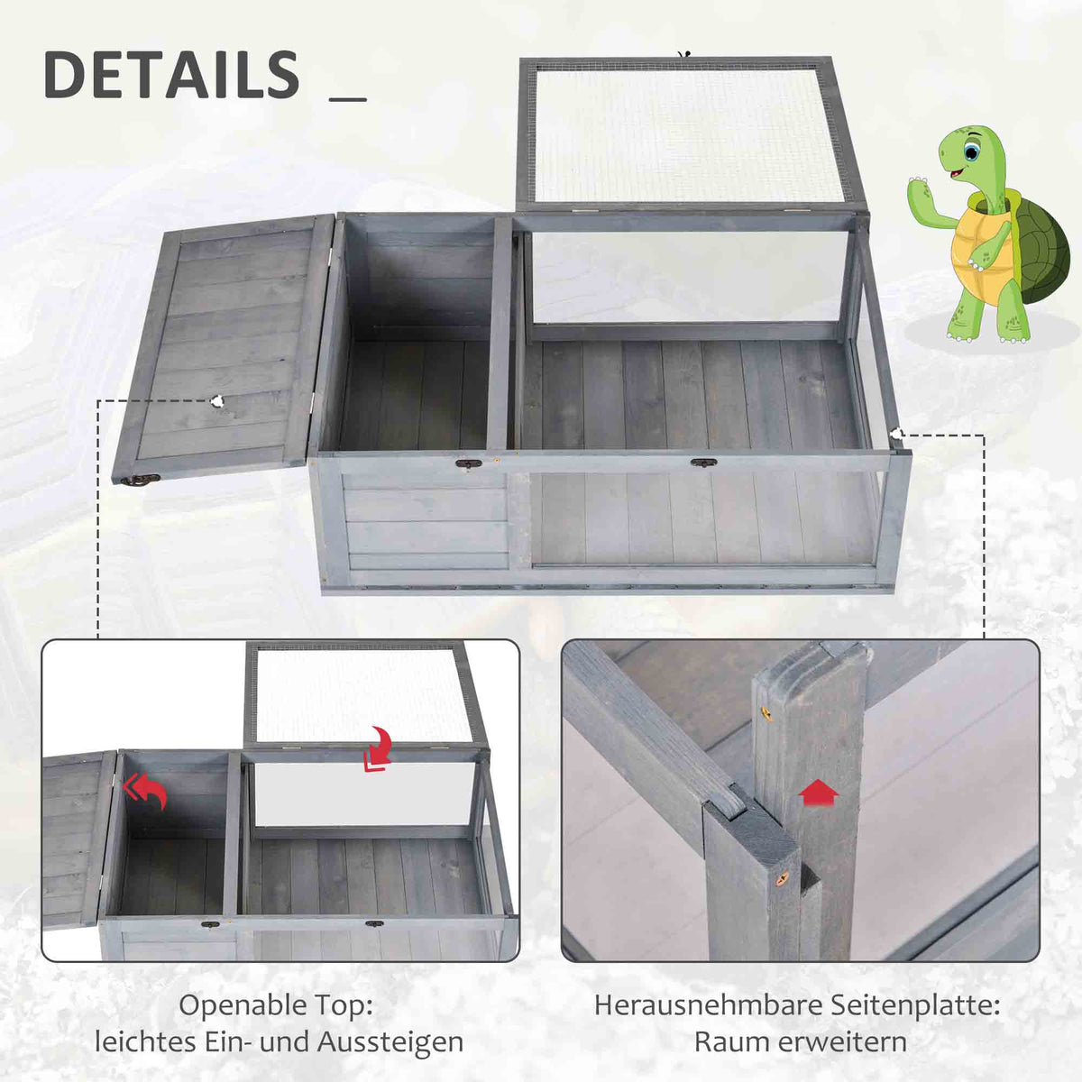 Tortoise House, Small Reptile Wooden House, with Mesh Roofs, Side Panels, for Turtles, Lizards, Geckos and Snakes