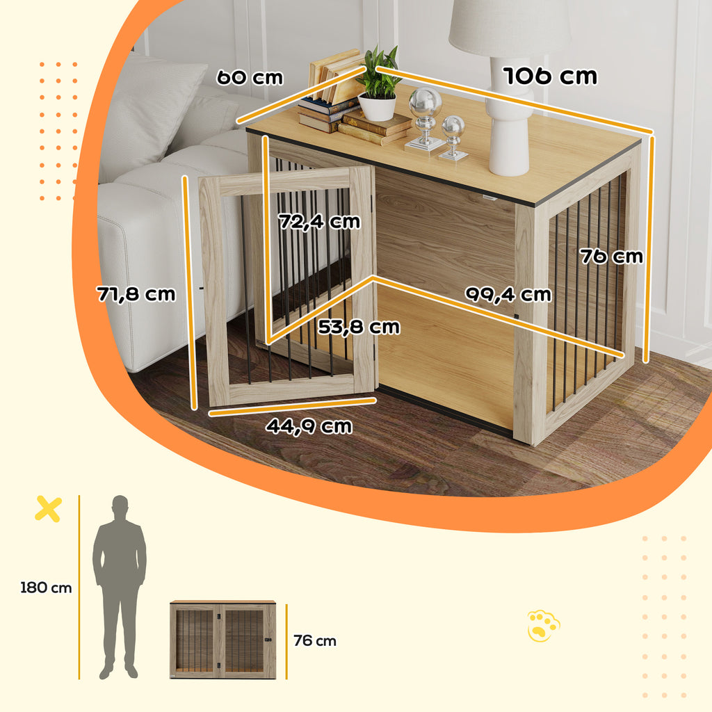Hundebox, Haustierbox für große Hunde, Hundehütte, Indoor, 106 x 60 x 76 cm, Eiche