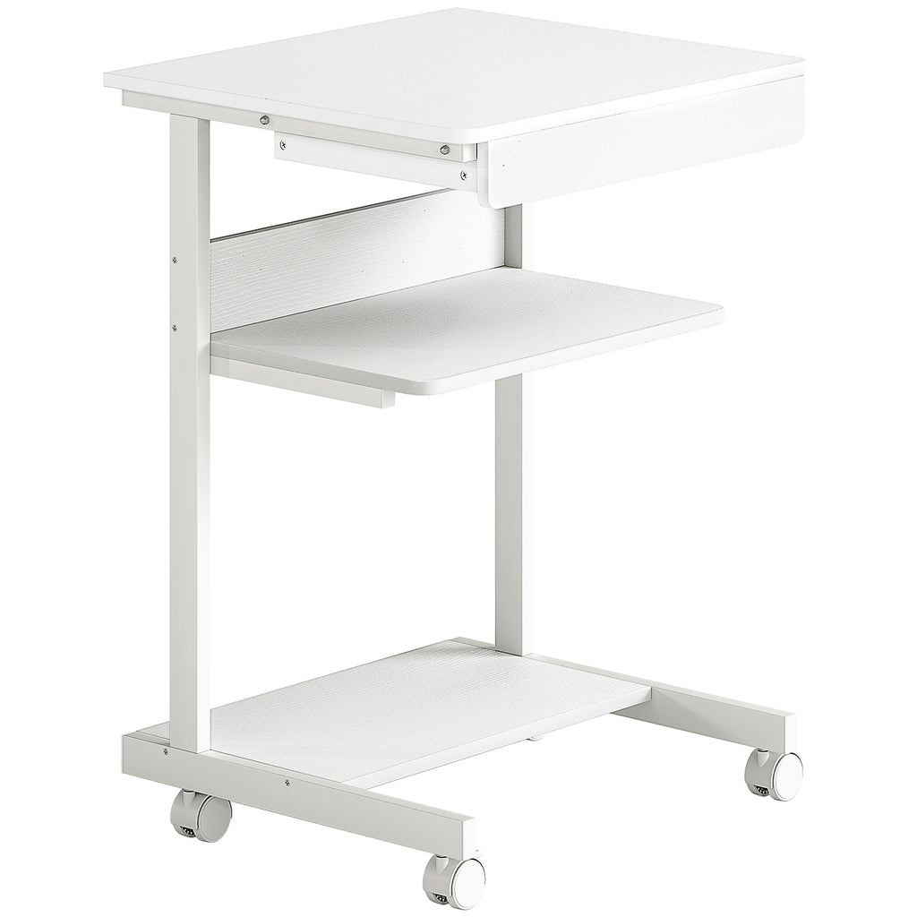 Roll-Schreibtisch mit Schublade und Regalen, 4 Räder, kompakt, Spanplatte, Metall