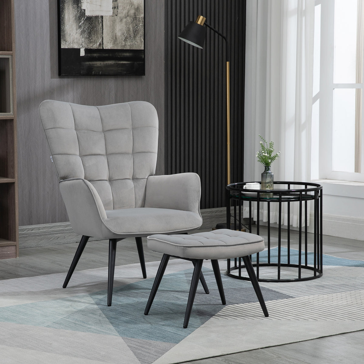 Relaxsessel mit Ottomane Sessel mit Fußhocker, 2-teiliges Set, Grau