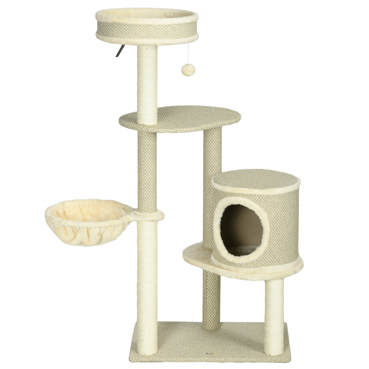 Kratzbaum Katzenbaum, 1 Katzenbett, 1 Katzenhöhle, 2 Liegeflächen, 124 cm x 59 cm x 40cm +Beige
