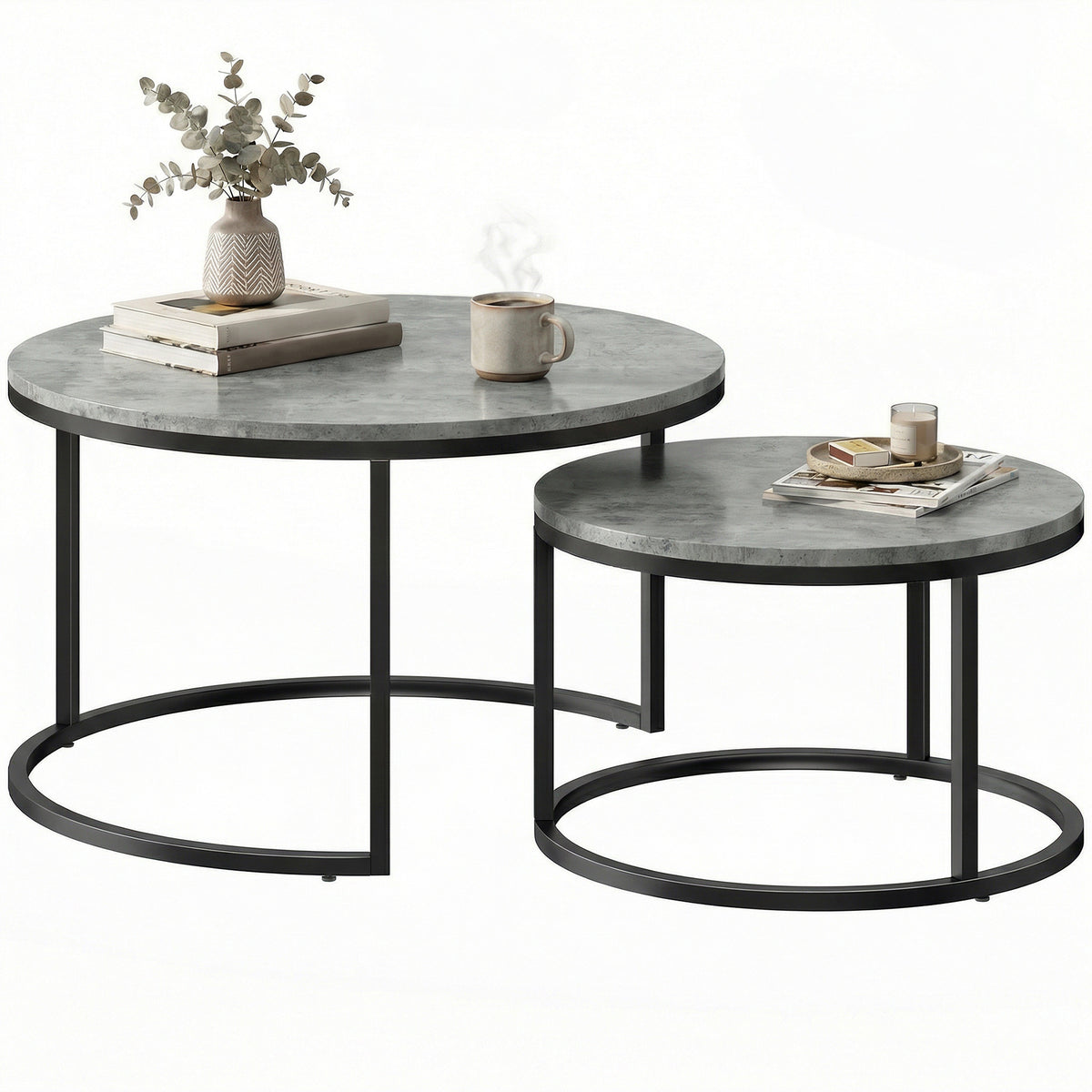 Set of Two Cement-Effect Stacking Tables - Grey