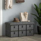 Gepolsterte Schuhbank, 6 Schuhfächer, MDF-Rahmen, Leinenoptik, Grau