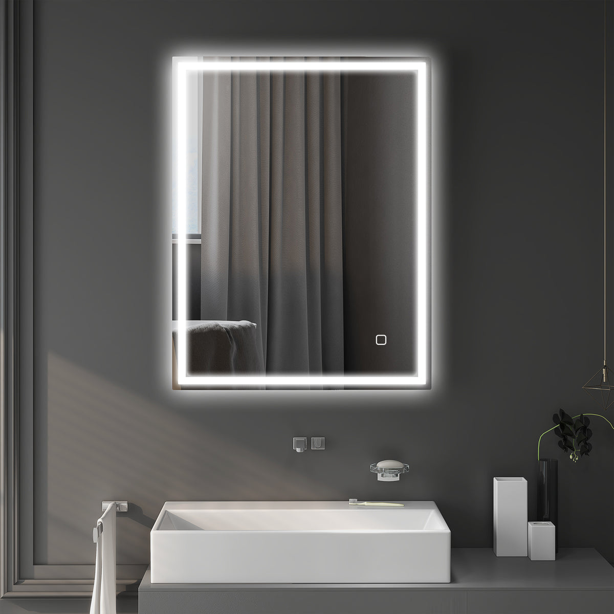 90 x 70cm LED Bathroom Mirror with Lights, Dimmable Makeup Mirror, Vanity Mirror with 3 Colour, Smart Touch, Anti-Fog