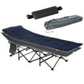 Campingbett, klappbares Feldbett mit Kopfkissen, 188 x 64,5 x 53 cm, Dunkelblau+Grau