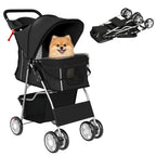 Dog Pram, Pet Stroller with Reflective Strips, Foldable Cat Stroller with 360° Swivel Wheels, Black