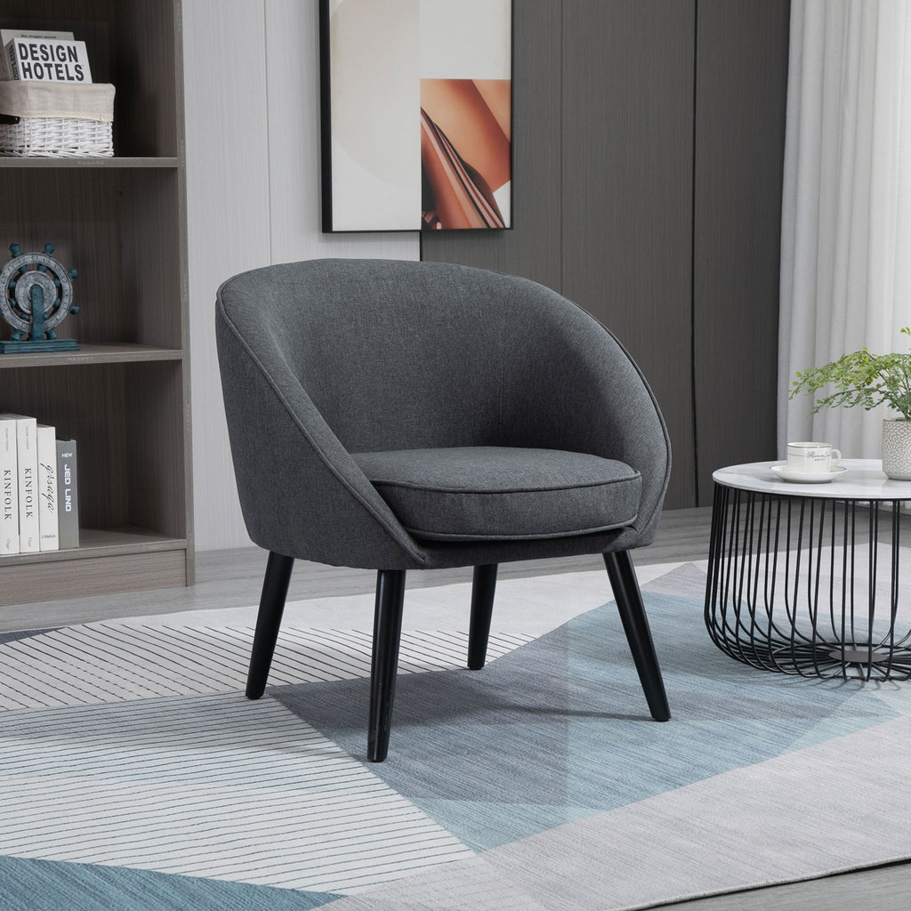 Sessel Wohnzimmer Cocktailsessel Polstert Loungesessel Relaxsessel mit Leinen-Optik Holzbeine Lesesessel, Polstersessel für Schlafzimmer Grau