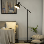 Stehleuchte im Industriedesign, höhenverstellbar, Bodenschalter; 30 m x 30 cm x 131 cm, Schwarz