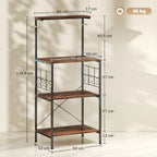 K¨¹chenregal, 4-stufiges Design, Arbeitsplatte, 8 Haken, Metallrohre, Braun+Schwarz