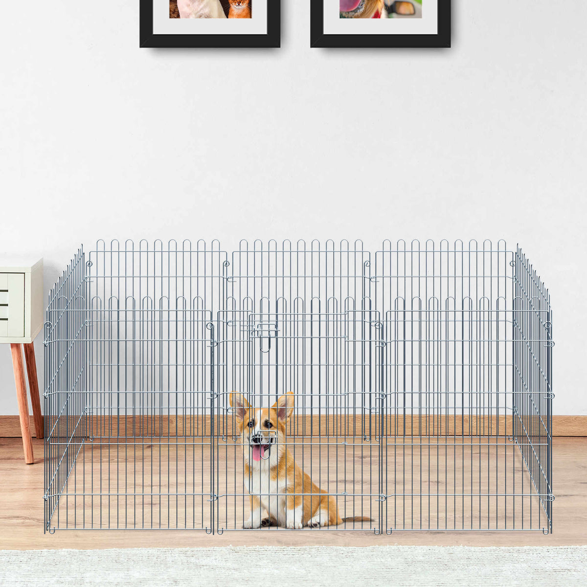 Freilaufgehege Welpenauslauf Welpenzaun Laufstall Welpengitter für Tiere 8-teilig B63 x H91 cm