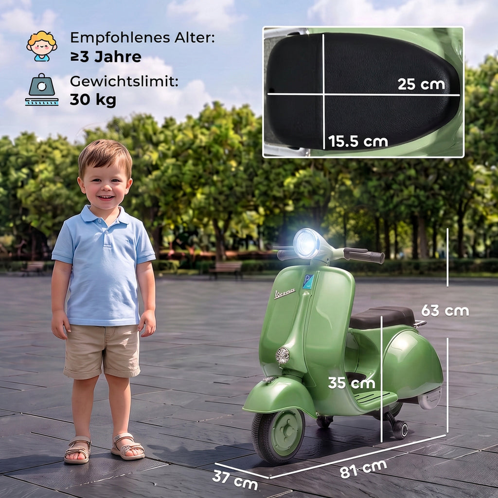 Elektro Motorrad Kinder VESPA 6V Elektromotorrad Lithium-Akku Grün