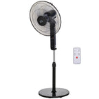 Standventilator mit Fernbedienung, Ventilator, Höhenverstellbarer Lüfter, 3 Geschwindigkeitsstufen, Verstellbarer Neigungswinkel, Metall, Schwarz, Ø44,5 x H110-124 cm