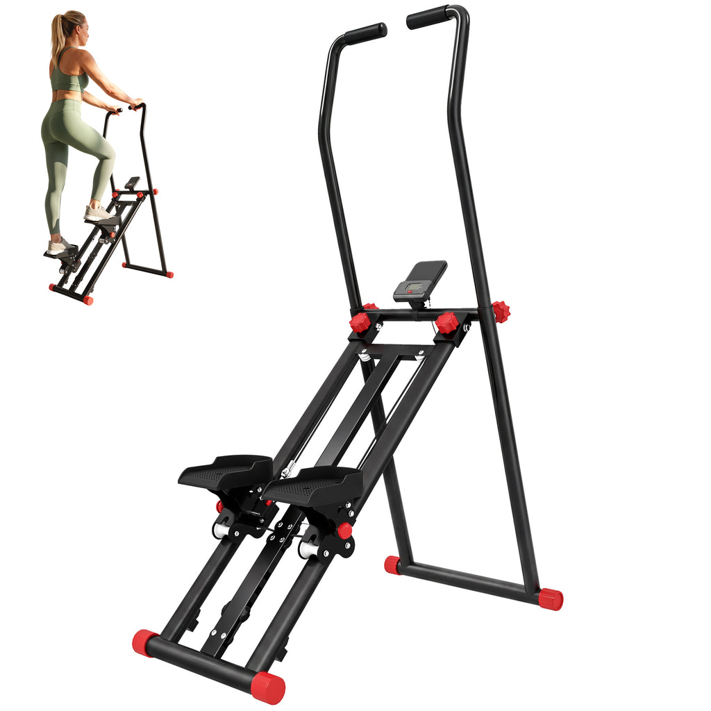 Stair Stepper for Home Gym with 3 Resistances, Foldable Vertical Stair Climber with Adjustable Handlebar, LCD Monitor