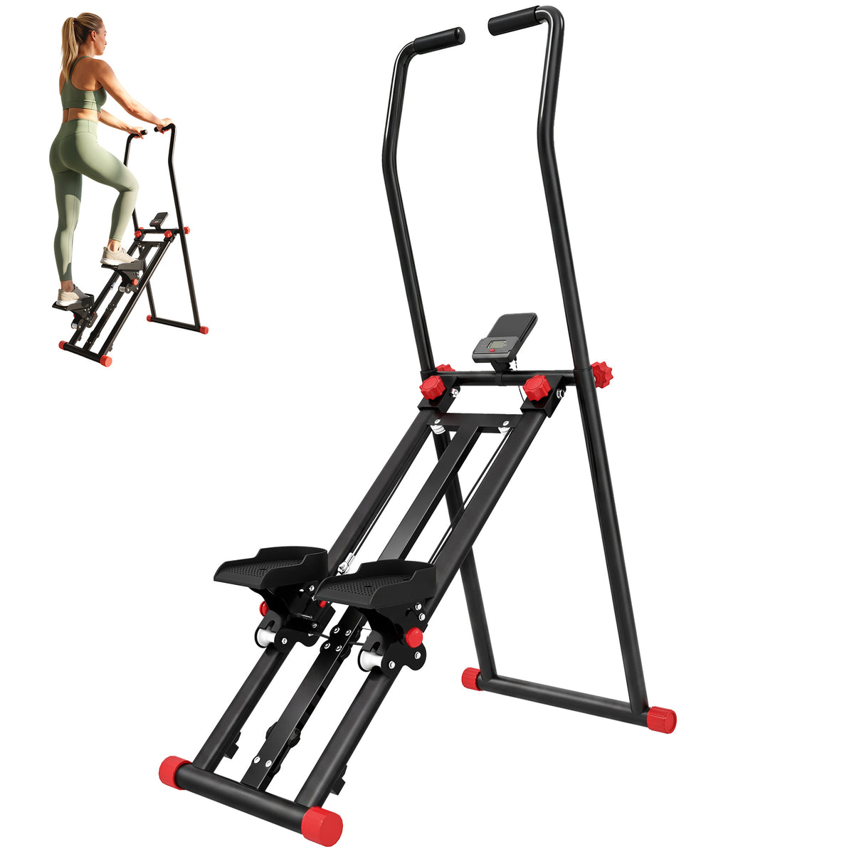 Stair Stepper for Home Gym with 3 Resistances, Foldable Vertical Stair Climber with Adjustable Handlebar, LCD Monitor