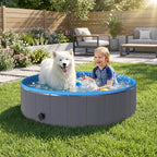 Foldable Dog Pool for Puppies and Ducks Dog Paddling Pool Bath Tub, Dark Grey, 120 x 30cm