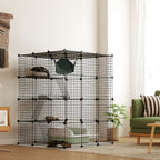 Steel Wire Cat Cage Indoor with Hammock, Ramps, Doors, DIY Cat Enclosure for 1-3 Cats, Black