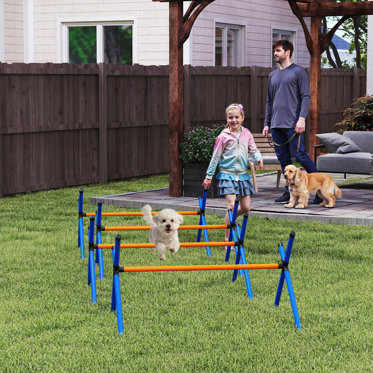 Agility Set Hunde, 4-teiliges Agility Ausrüstung mit Hürden, Tragetasche Höhenverstellbar Trainingsset für kleine Hunde