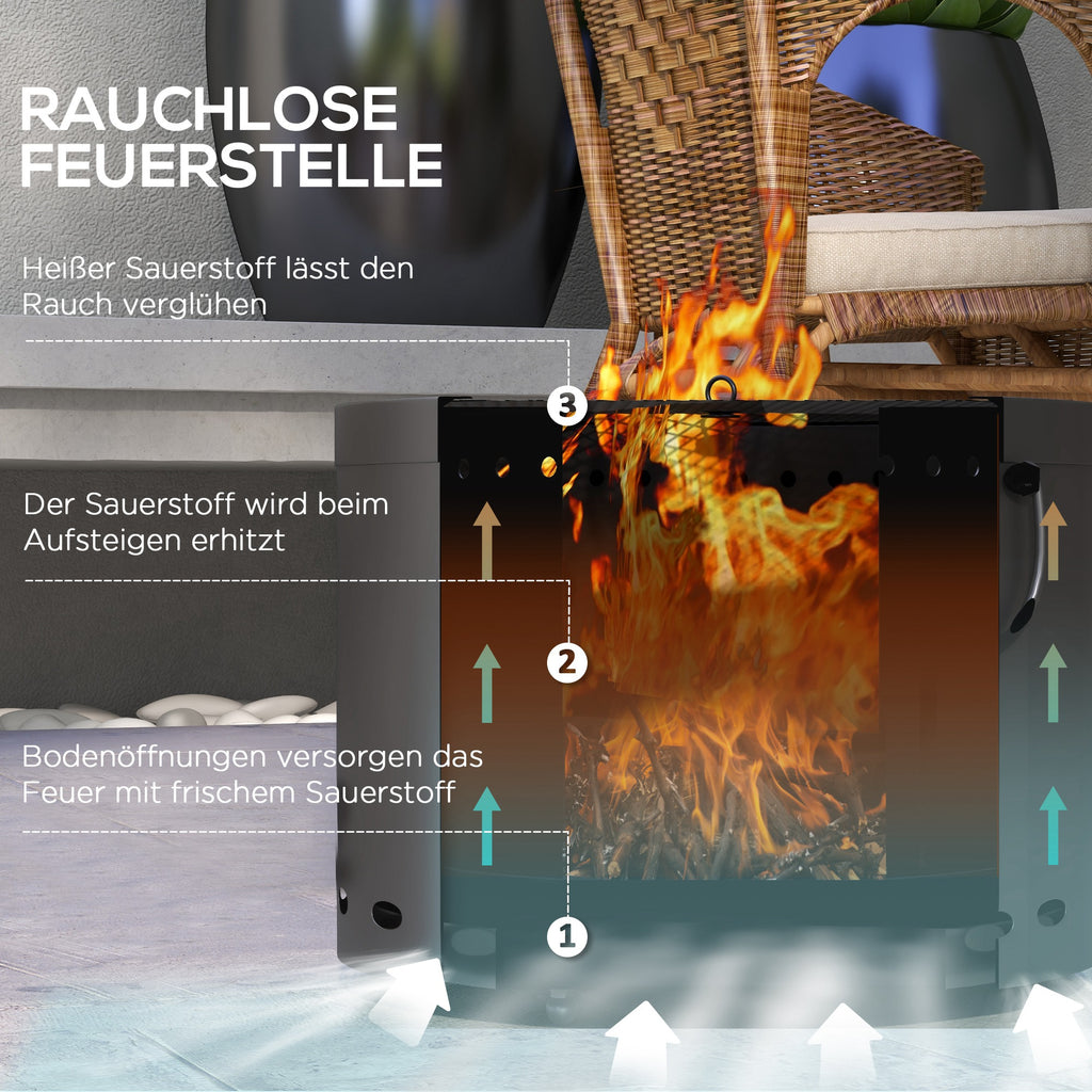  Smokeless Fire Pit, 38cm Portable Wood Burning Firepit with Spark Screen and Poker, Low Smoke Camping Bonfire Stove for Garden Patio Picnic, Dark Grey