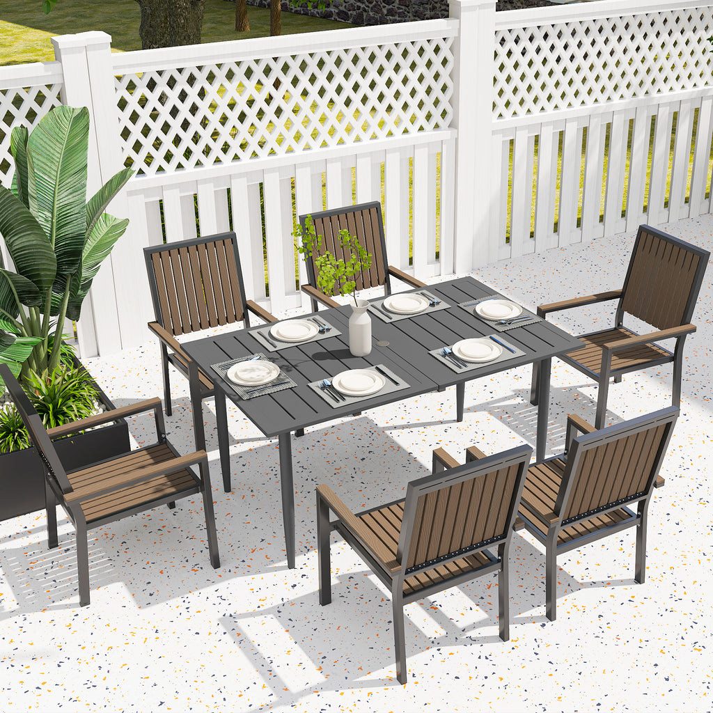 Gartentisch 150x90cm, Wetterfest Balkontisch aus Stahl, Balkontisch mit Schirmloch Schwarz